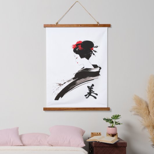 met sumi-e Beauty inkt kunst Hangend Wandkleed (Slaapkamer)