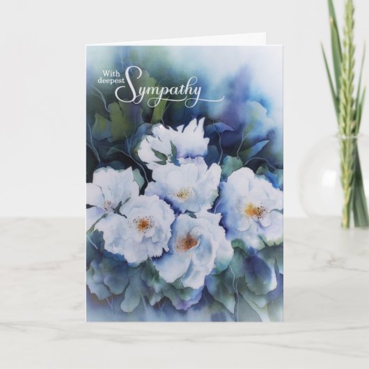 Met sympathie, blauwe Floral condoleances Kaart (Voorkant)