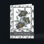 Met sympathie stijlvolle zwarte en gouden klaproze kaart<br><div class="desc">Spreek uw medeleven uit met deze stijlvolle sympathiekaart,  geschikt voor iedereen,  met een  grijze papavers met een scheutje sinaasappel en goud maakt de kaart  en oprecht. Met bedankt voor: E.D.Resario - Acties van Elena</div>