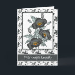 Met sympathie stijlvolle zwarte en gouden klaproze kaart<br><div class="desc">Spreek uw medeleven uit met deze stijlvolle sympathiekaart,  geschikt voor iedereen,  met een  grijze papavers met een scheutje sinaasappel en goud maakt de kaart  en oprecht. Met bedankt voor: E.D.Resario - Acties van Elena</div>