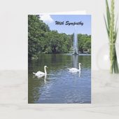 Met sympathie, witte zwanen en fontein groet kaart (Voorkant)