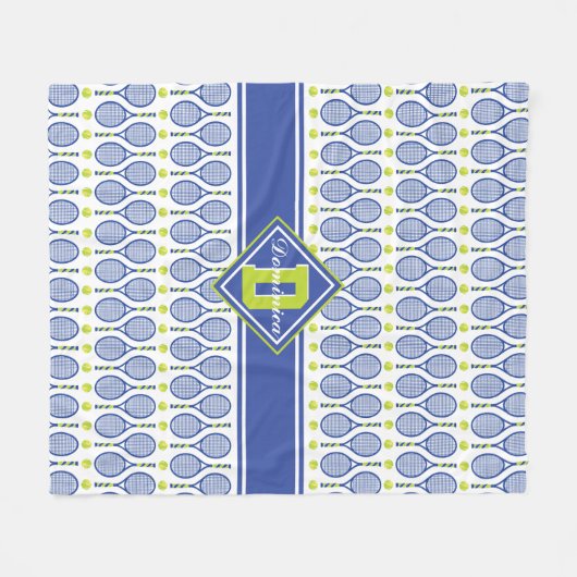 Met tekst 🎾 blauw, groen, wit tennis 🎾 patroon fleece deken (Voorkant (Horizontaal))
