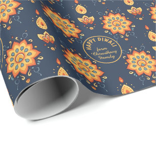 Met tekst, Diwali Wrapping Paper – Floral Mandala Cadeaupapier