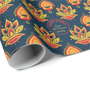 Met tekst, Diwali Wrapping Paper – Glowing Diyas Cadeaupapier
