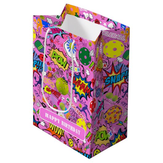Met tekst 😍 gemengde pickleball roze  medium cadeauzakje (Voorkant Gekanteld)