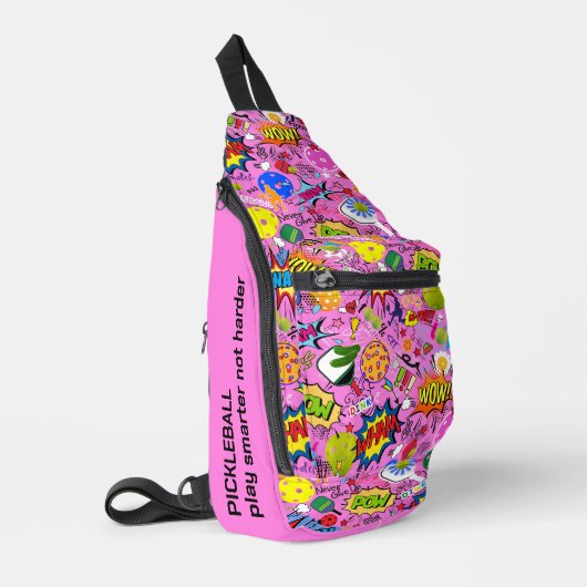 😍 met tekst gemengde pickleball roze sling bag (Linkerhoek)
