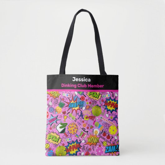 😍 met tekst gemengde pickleball roze tote bag (Voorkant)