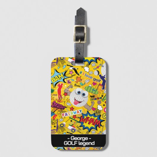 😍 ⛳ 💛 met tekst geweldige golfmix geel bagagelabel (Voorkant (verticaal))