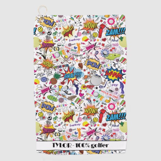 😍 🏌️ met tekst geweldige golfmix wit golfhanddoek (Voorkant)