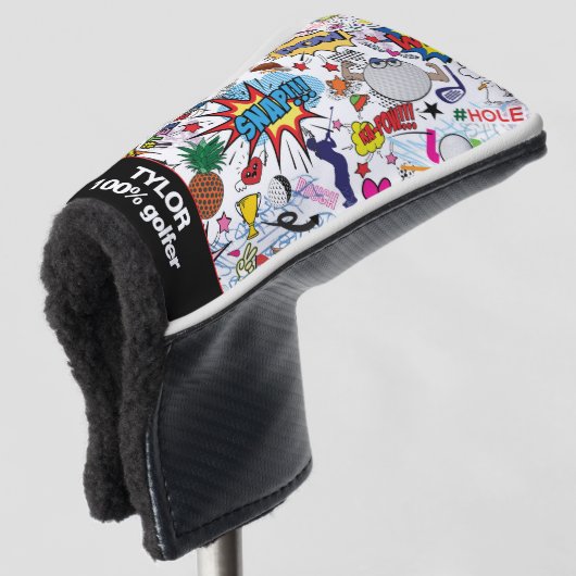 😍 🏌️ met tekst geweldige golfmix wit golfheadcover (3/4 voorkant)