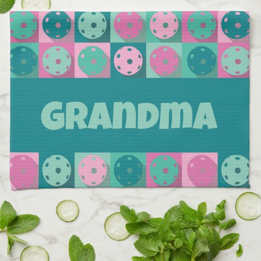 Met tekst Geweldige pickleball roze 💗 en munt 💚 Theedoek (Gevouwen)