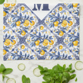 Met tekst & initiaal Lemon Azulejo met blauw Theedoek (Gevouwen)
