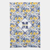 Met tekst & initiaal Lemon Azulejo met blauw Theedoek (Verticaal)
