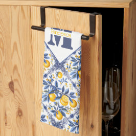 Met tekst & initiaal Lemon Azulejo met blauw Theedoek