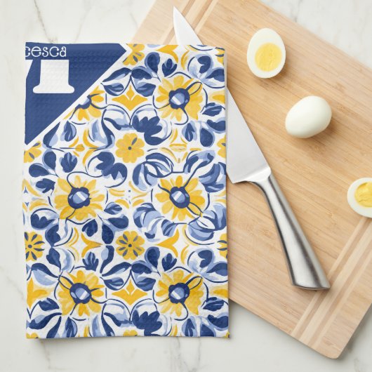 Met tekst & initiaal theedoek (Quarter Fold)