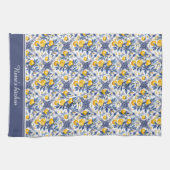 Met tekst Lemon Azulejo met blauwe elementen Theedoek (Horizontaal)