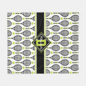 Met tekst 🎾 & monogram zwart en groene tennis wit fleece deken (Voorkant (Horizontaal))