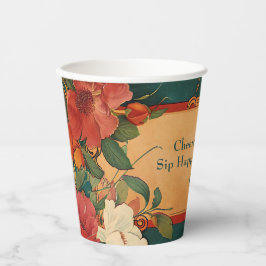 🌹Met tekst Roos Romance: Art Nouveau Splendor Papieren Bekers