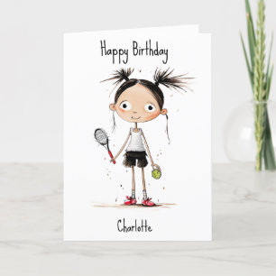 Met tekst, schattig tennis ster meisje feestdagen kaart