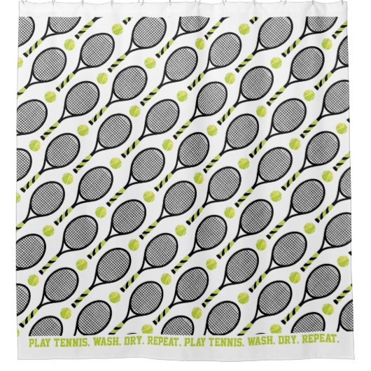 Met tekst 🎾 zwart en groene tennis 🎾 witte douch douchegordijn (Voorkant)