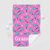 Met tekstpastel hou ik van Pickleball roze Golfhanddoek (Insitu)