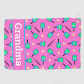 Met tekstpastel hou ik van Pickleball roze Golfhanddoek (Horizontaal)