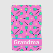 Met tekstpastel hou ik van Pickleball roze Golfhanddoek (Voorkant)