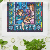 Met theedoek "Vrede op Aarde" gekleurd glas. (Gevouwen)