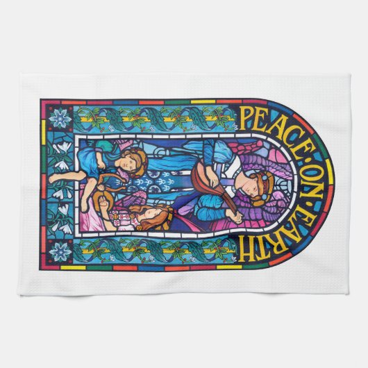 Met theedoek "Vrede op Aarde" gekleurd glas. (Horizontaal)