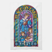 Met theedoek "Vrede op Aarde" gekleurd glas. (Verticaal)