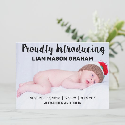 Met trots maken we het geboortebericht bekend aankondiging (Staand voorkant)