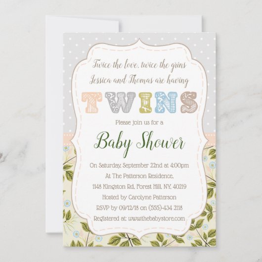 met tweelingen neutraal Baby shower Kaart (Voorkant)