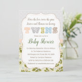 met tweelingen neutraal Baby shower Kaart (Staand voorkant)