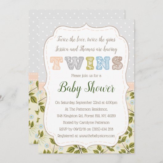 met tweelingen neutraal Baby shower Kaart (Voorkant / Achterkant)