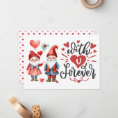 "Met U Forever" Schattigee Gnome Foto Valentijnse Notitiekaartje (Voorkant / Achterkant in situ)