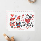 "Met U Forever" Schattigee Gnome paar Valentijnse  Notitiekaartje (Voorkant / Achterkant in situ)