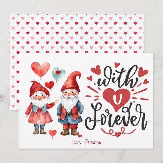 "Met U Forever" Schattigee Gnome paar Valentijnse  Notitiekaartje (Voorkant / Achterkant)