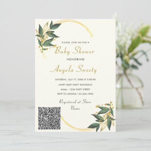 Met Uw QR Code Baby Shower Uitnodiging Voorbeeld (Staand voorkant)