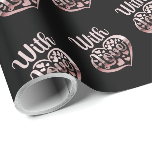 Met Valentijn roos gouden harten zwart Cadeaupapier (Rol Hoek)