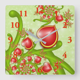 Met veel liefde Red Yellow Hearts Fractal Art Vierkante Klok