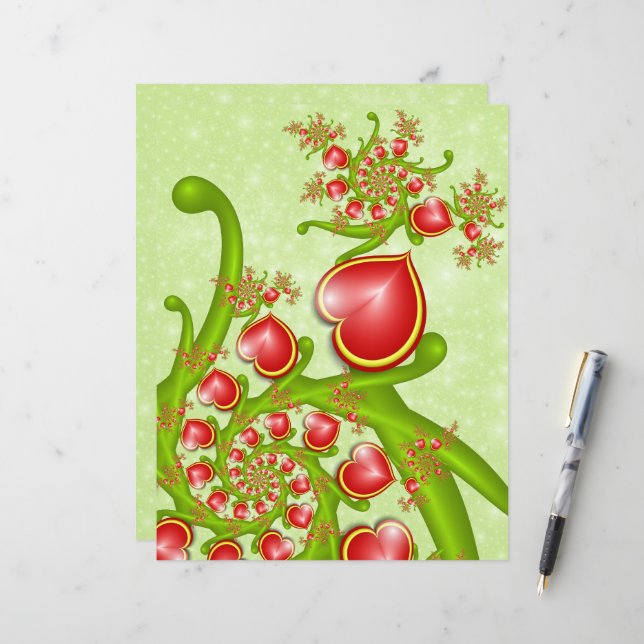 Met veel liefdesrode gele harten fractal Art (Voorkant / Achterkant in situ)