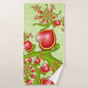 Met veel liefdesrode gele harten fractal Art Badhanddoek