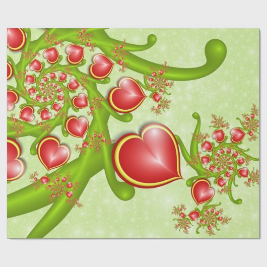Met veel liefdesrode gele harten fractal Art Cadeaupapier (Vlak)
