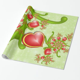 Met veel liefdesrode gele harten fractal Art Cadeaupapier