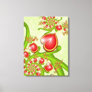 Met veel liefdesrode gele harten fractal Art Canvas Afdruk