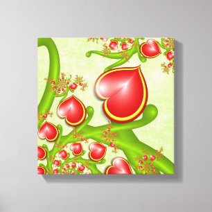 Met veel liefdesrode gele harten fractal Art Canvas Afdruk