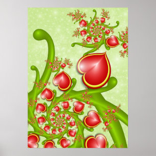 Met veel liefdesrode gele harten fractal Art Poster
