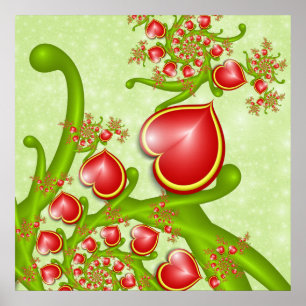 Met veel liefdesrode gele harten fractal Art Poster