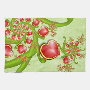 Met veel liefdesrode gele harten fractal Art Theedoek
