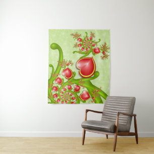 Met veel liefdesrode gele harten fractal Art Wandkleed